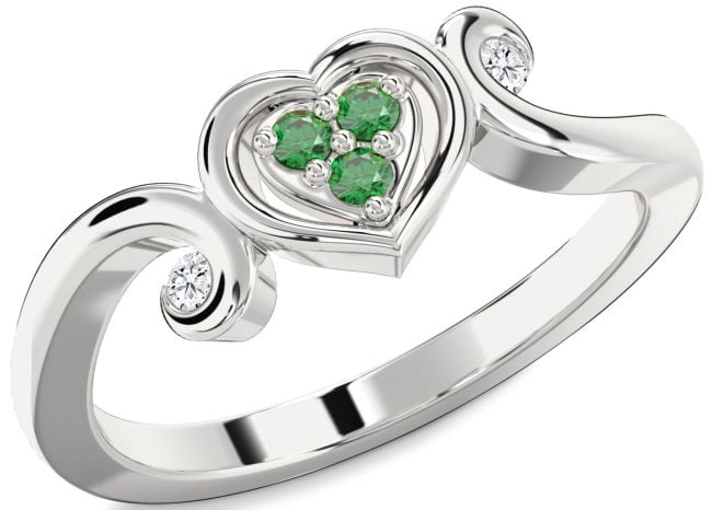 Diamond Emerald Silver Heart Ring