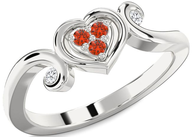 Diamond Fire Opal Platinum Heart Ring