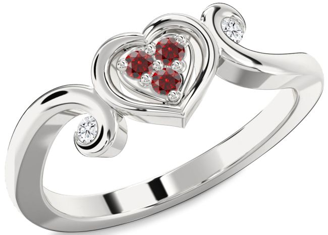 Diamond Garnet Platinum Heart Ring