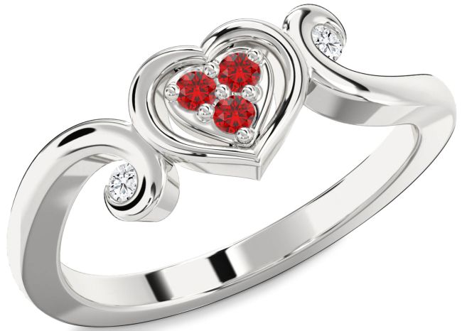 Diamond Ruby Silver Heart Ring