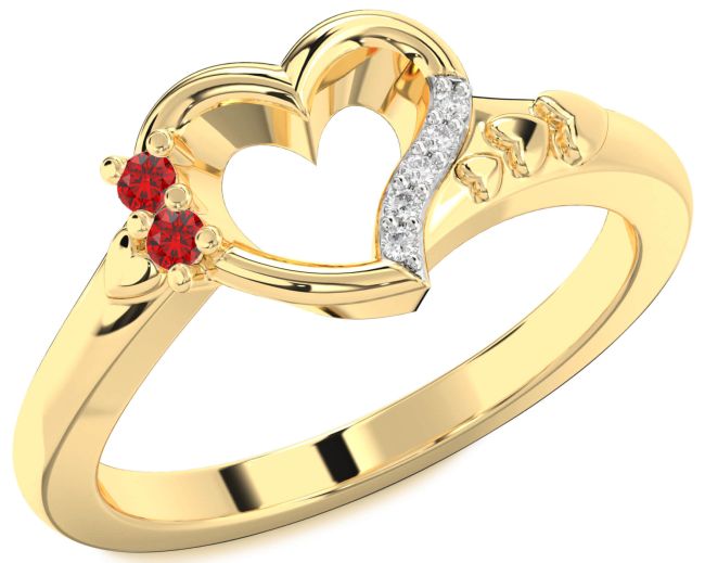 Diamond Ruby Gold Heart Two Stone Birthstone Ring