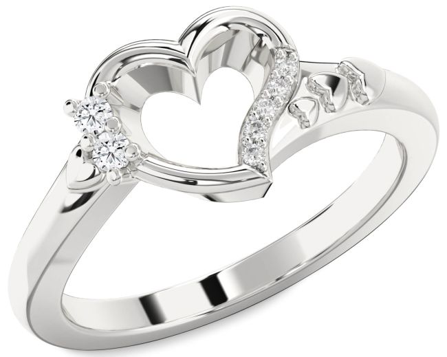 Moissanite Silver Heart Two Stone Ring