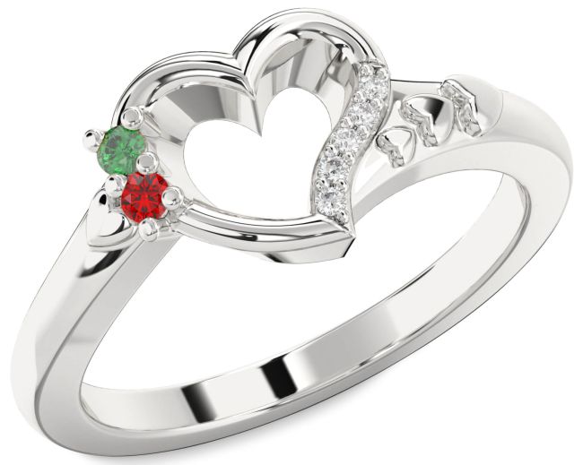 Diamond Silver Heart Two Stone Promise Ring