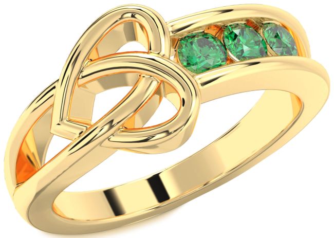 Emerald Gold Heart Three Stone Birthstone Ring