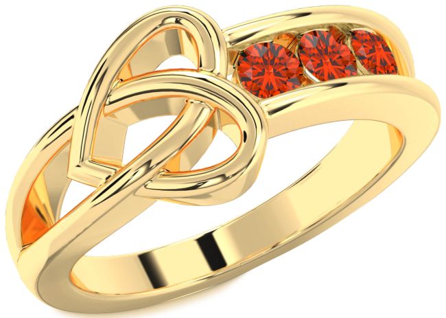 Fire Opal Gold Heart Three Stone Ring