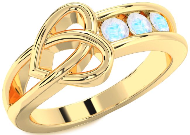 Moonstone Gold Silver Heart Three Stone Ring