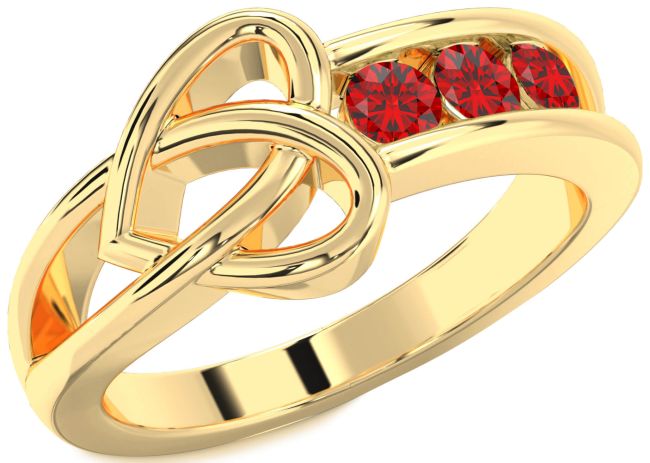 Ruby Gold Heart Three Stone Birthstone Ring