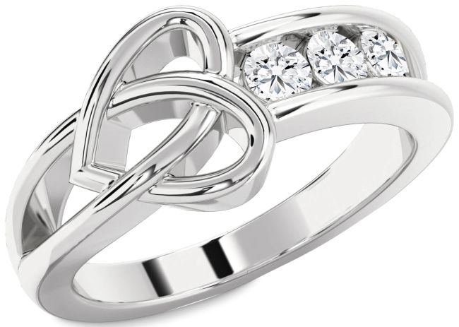 Lab Diamond Silver Heart Three Stone Ring