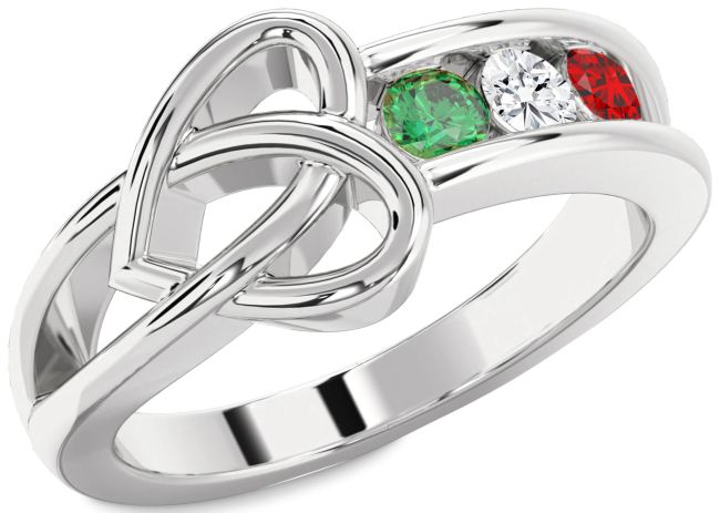 Silver Heart Three Stone Mother's Ring