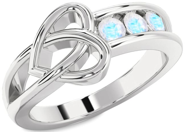 Moonstone Silver Heart Three Stone Ring