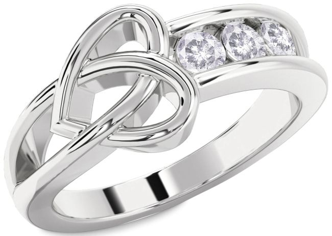 Salt & Pepper Diamond Silver Heart Three Stone Ring