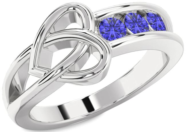 Tanzanite Silver Heart Three Stone Ring