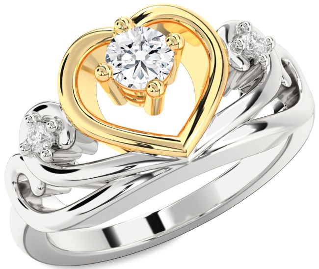 Diamond White Yellow Gold Heart Promise Ring