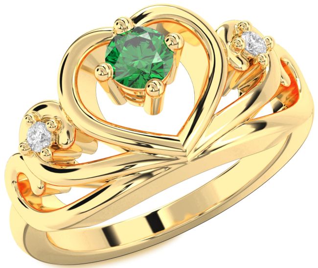 Diamond Emerald Gold Heart Promise Ring