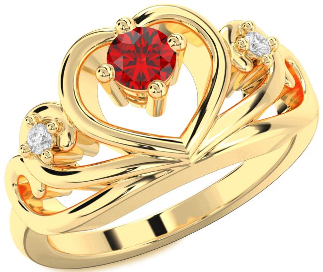 Diamond Ruby Gold Heart Promise Ring