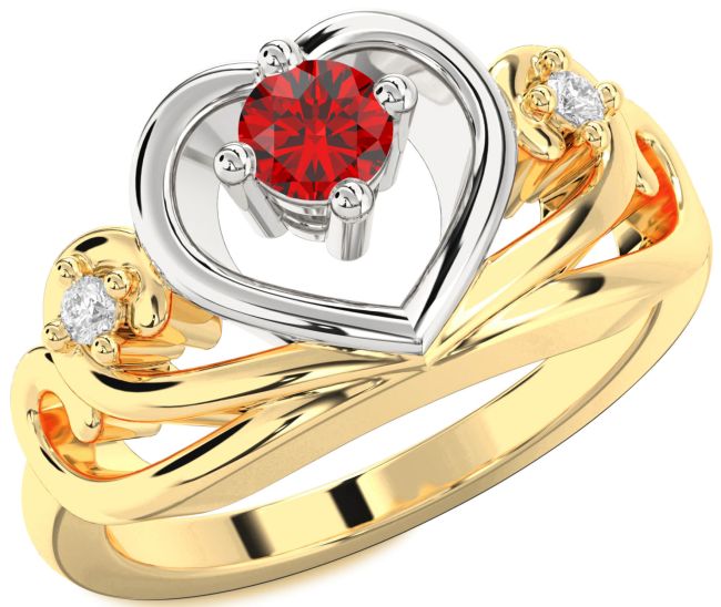 Diamond Ruby Gold Silver Heart Promise Ring