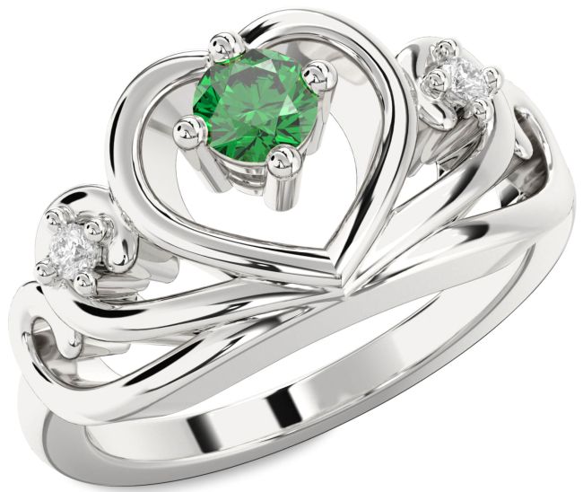Diamond Emerald Silver Heart Promise Ring