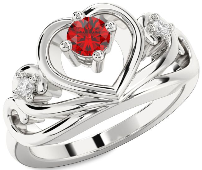 Diamond Ruby Silver Heart Promise Ring