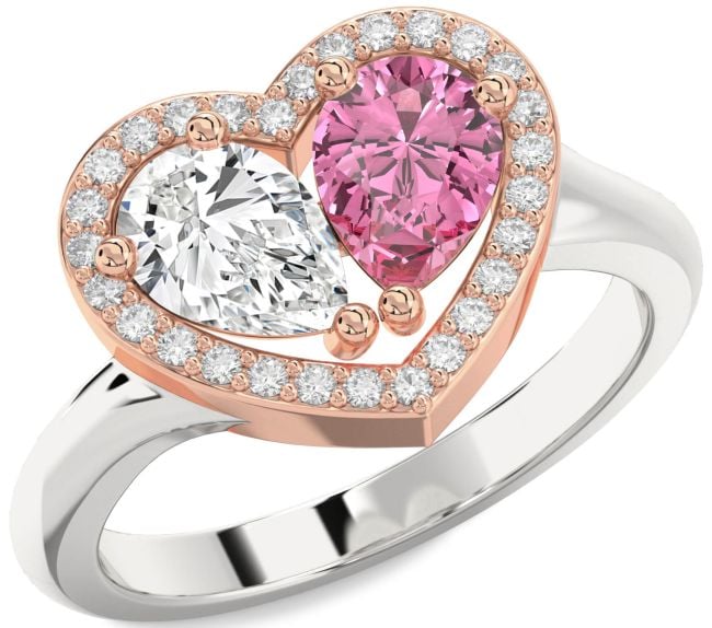 Diamond Platinum & Rose Gold Heart Two Stone Promise Ring
