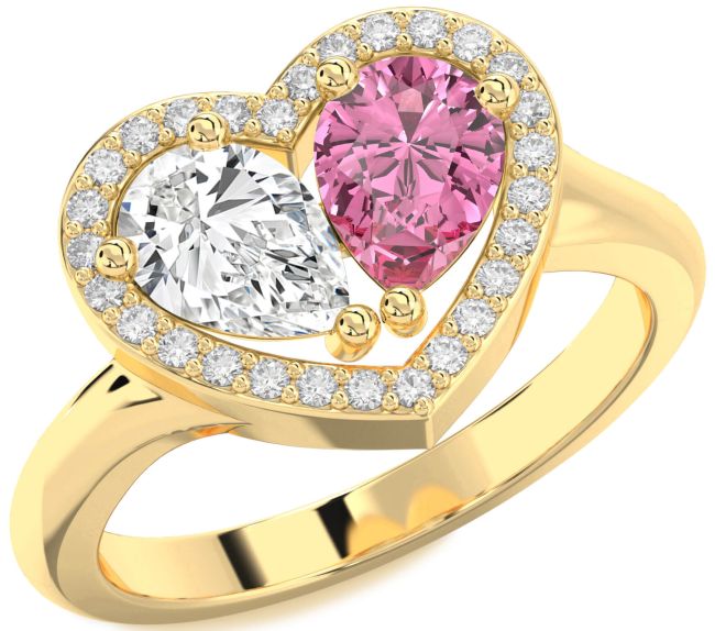 Diamond Gold Silver Heart Two Stone Promise Ring