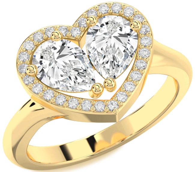 Diamond Gold Heart Two Stone Ring
