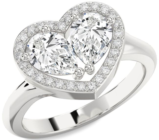 Diamond Platinum Heart Two Stone Ring