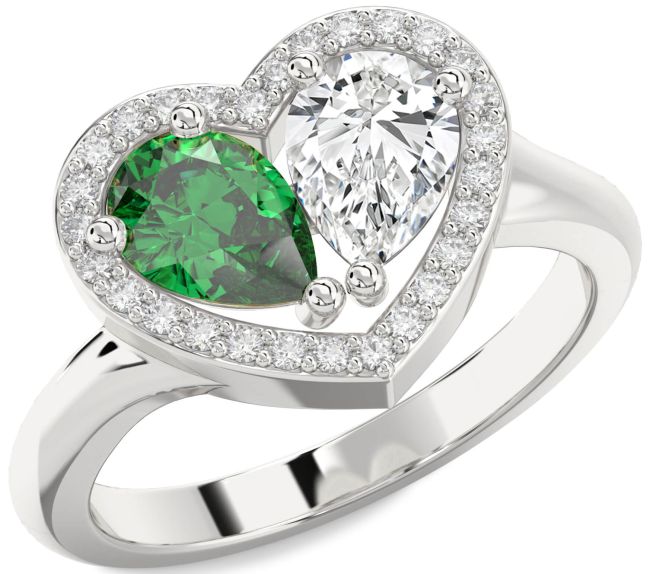 Diamond Platinum Heart Two Stone Promise Ring