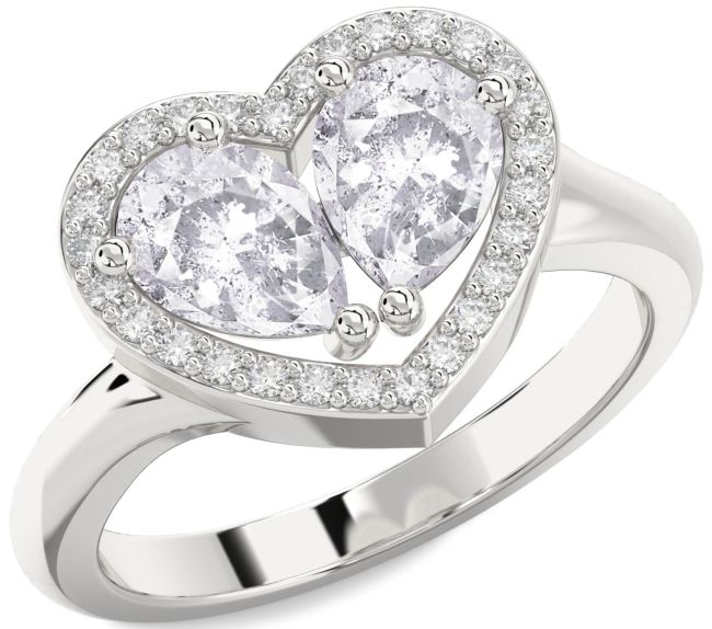 Salt & Pepper Diamond Platinum Heart Two Stone Ring