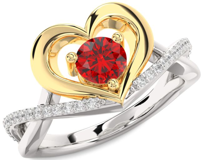 Diamond Ruby Gold Silver Heart Solitaire Engagement Ring