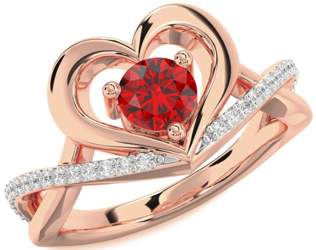 Diamond Ruby Rose Gold Heart Solitaire Engagement Ring