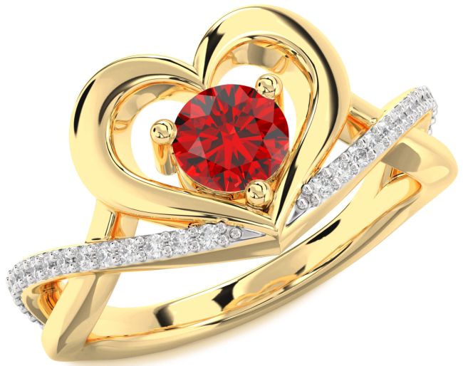 Diamond Ruby Gold Heart Solitaire Engagement Ring