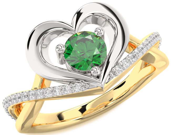 Diamond Emerald Gold Silver Heart Solitaire Engagement Ring