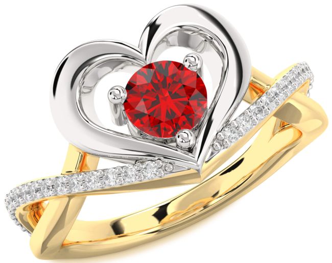 Diamond Ruby Gold Silver Heart Solitaire Engagement Ring