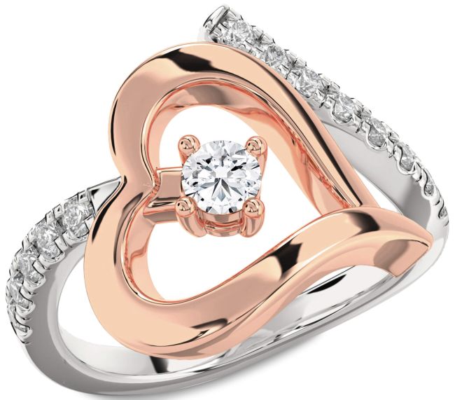 Diamond Silver & 10K Rose Gold Heart Promise Ring