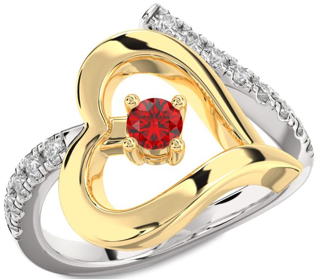 Diamond Ruby Gold Silver Heart Promise Ring