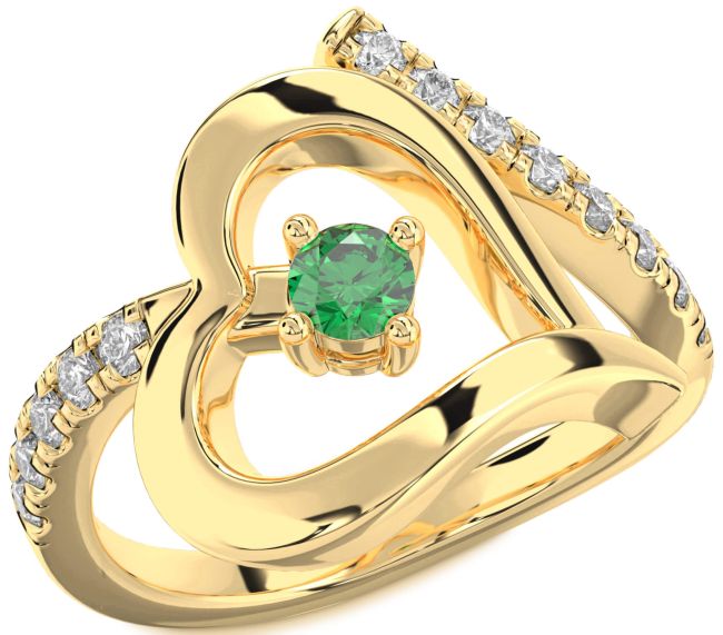 Diamond Emerald Gold Heart Promise Ring