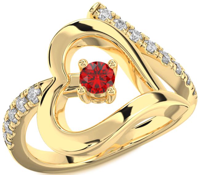 Diamond Ruby Gold Heart Promise Ring
