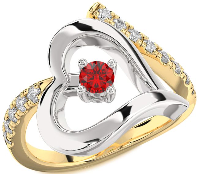 Diamond Ruby Gold Silver Heart Promise Ring