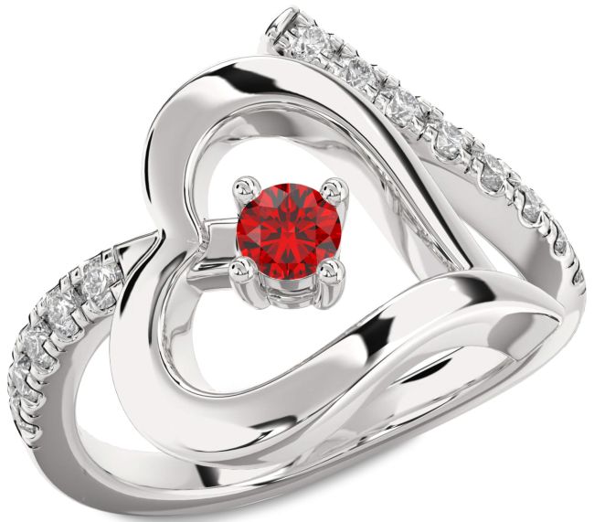 Diamond Ruby Silver Heart Promise Ring