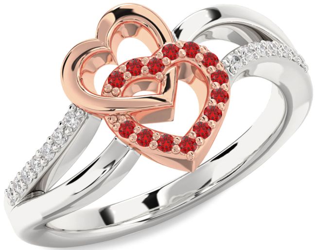 Diamond Ruby Silver & 10K Rose Gold Heart Ring