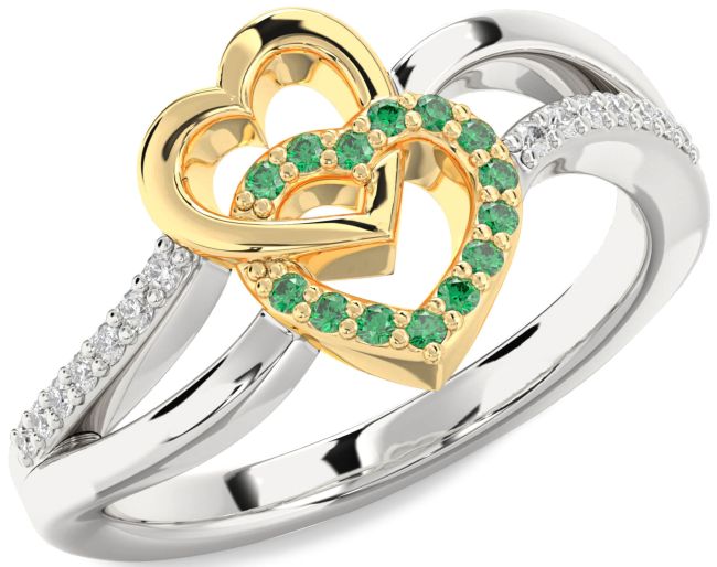 Diamond Emerald Gold Silver Heart Ring