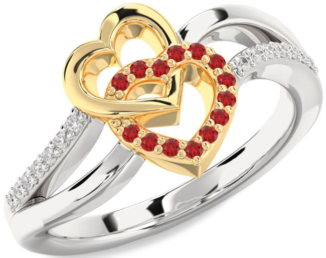 Diamond Ruby Gold Silver Heart Ring