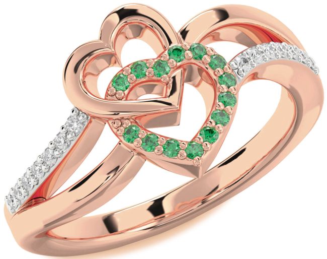 Diamond Emerald Rose Gold Heart Ring