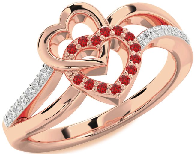 Diamond Ruby Rose Gold Heart Ring