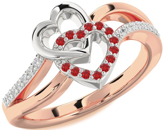 Diamond Ruby Rose Gold Silver Heart Ring