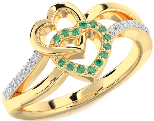 Diamond Emerald Gold Silver Heart Ring