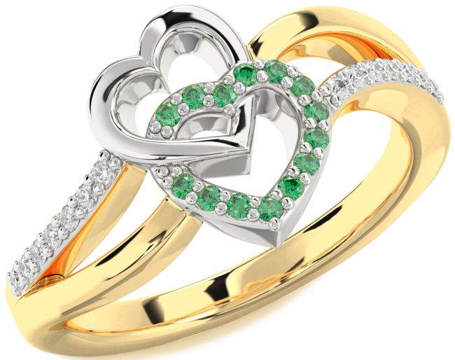 Diamond Emerald Gold Silver Heart Ring