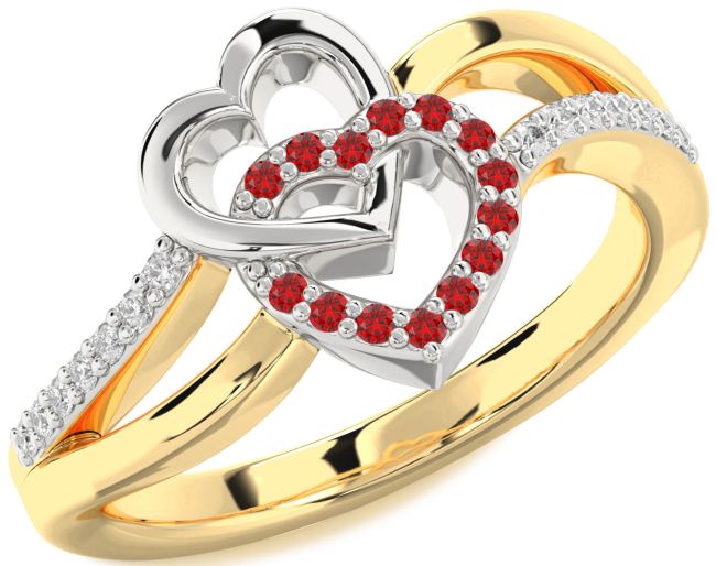 Diamond Ruby Gold Silver Heart Ring