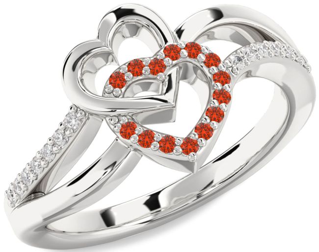 Diamond Fire Opal Platinum Heart Ring