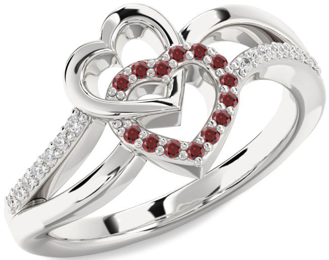 Diamond Garnet Platinum Heart Ring